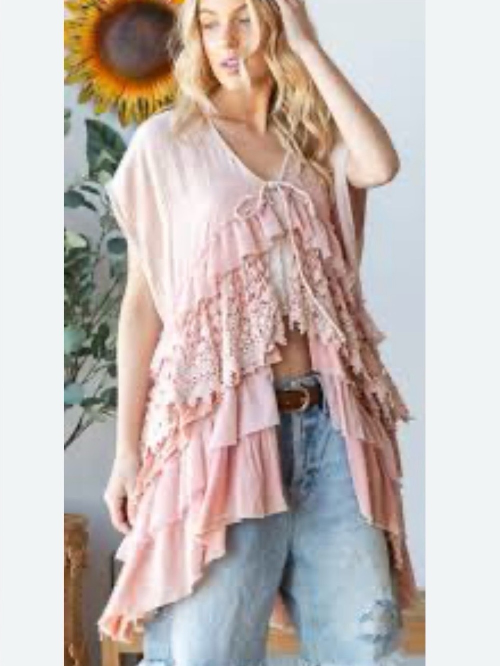 Oli & Hali Dusty Blush Ruffle Tiered V-Neck Tunic